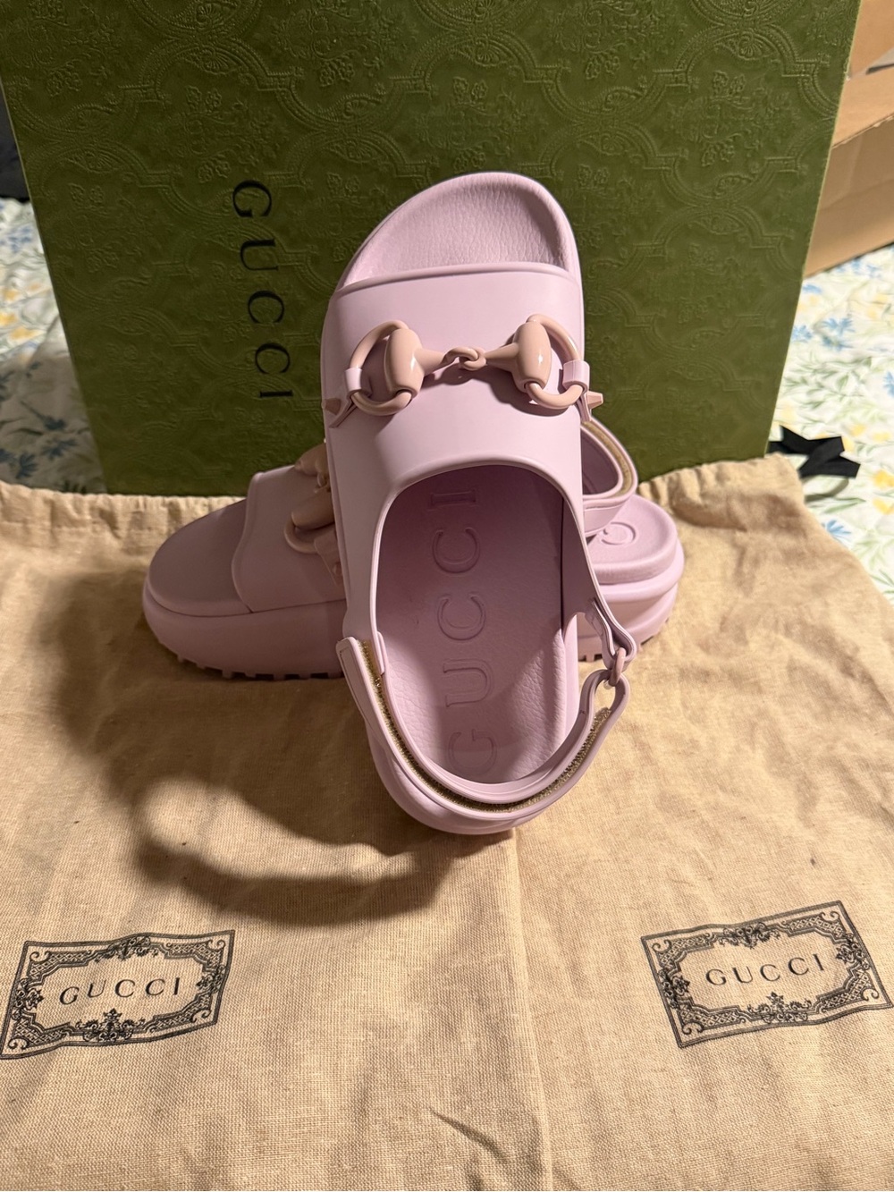 Gucci Kids Pastel Pink Horsebit Slingback Slides